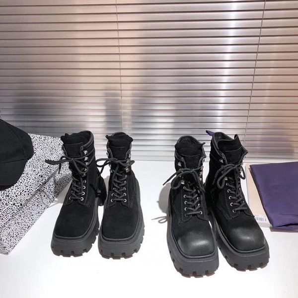 

winter women boots calfskin martin boots nylon pouch combat boots ladies outdoor thick bottom shoes mid-length boot fz201028