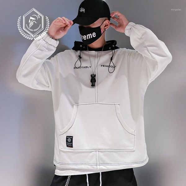 

men fashion loose print casual patchwork pullover sweatshirts with hooded1, Black