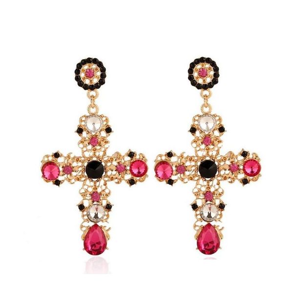 

vintage black red blue crystal hollow out cross drop earrings for women bohemian large long dangle earring sqckeu homes2007, Silver