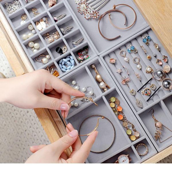

3шт высококачественный ящик diy ювелирные изделия коробка хранения лоток кольцо браслет подарочная коробка портативные бархатные ювелирные и, Silver