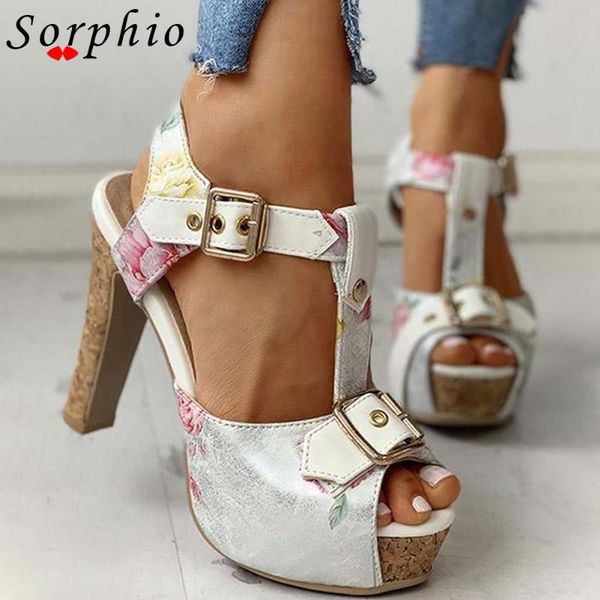 

sorphio large size 46 female summer platform women shoes open toe floral buckle block heel sandals women sandals, Black