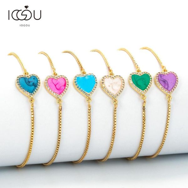 

iogou multi-color gold filled micro-inlaid cz enamel bracelet adjustable women diy personalizeds zirconia fashion chain bracelet, Black