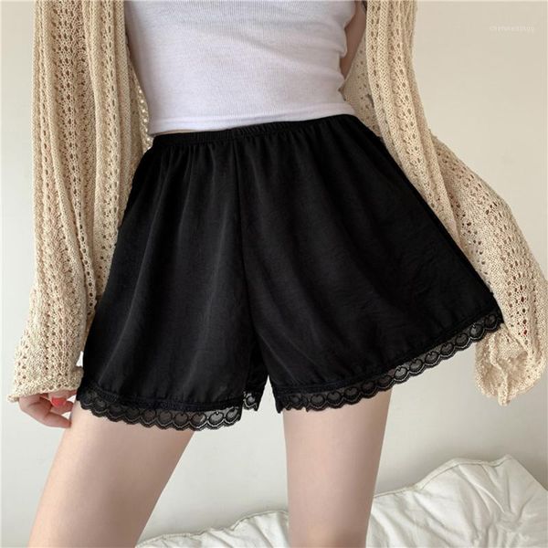 

women safety short pants lace loose thin shorts sweet safety shorts breathable summer female solid underwear boxer lingerie lady1, Black;pink