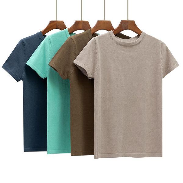 

basic cotton summer t shirt women knitted short sleeves tee shirt high elasticity breathable o neck female tshirt, White