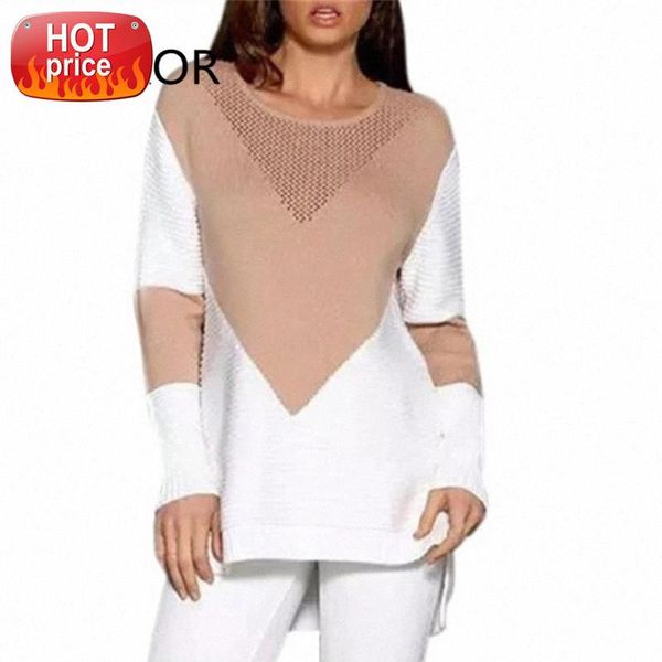 

SVOKOR Sweaters Women Fashion Warm Girl Tops Patchwork O-Neck Long Sleeve Women Knitted Comfortable Sweaters Pullovers #XV7S, White