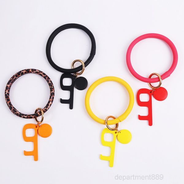 

9 colors pu leather bracelet women fashion colorful wristlet keychain door opener wristband party favor gwb2446
