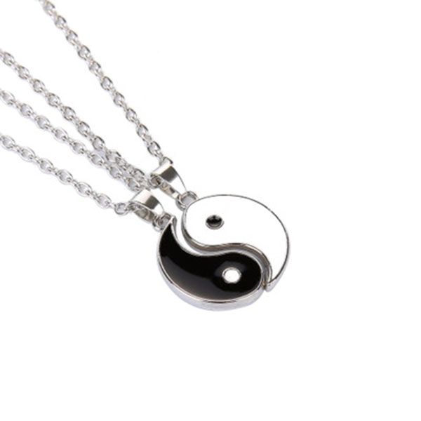 

paired chain pendants for couples tai chi yin yang necklace for women leather pendants white black friendship couples necklaces, Silver