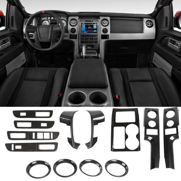 

abs car steering wheel cover gear panel internal kit dcoration for ford f150 raptor 2009-2014 carbon fiber 13pc