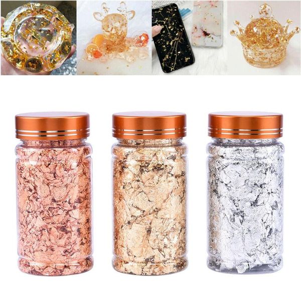 

nail art decorations shiny foil leaf gold flakes chunky glitter body decor makeup year's stickers paper for nails diy design, Silver;gold