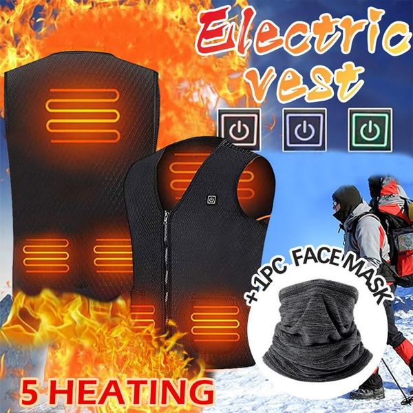

outdoor t-shirts warm clothing heated vest pc face mask set for man and women thermal hunting winter heating jacket, Gray;blue