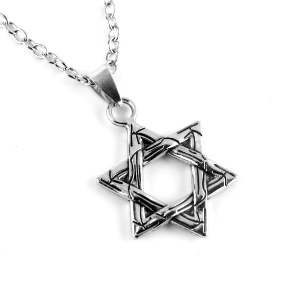 

men's zhang jie's six hip pointed star necklace hop pendant long fashion accessories with 60cm chain, Silver