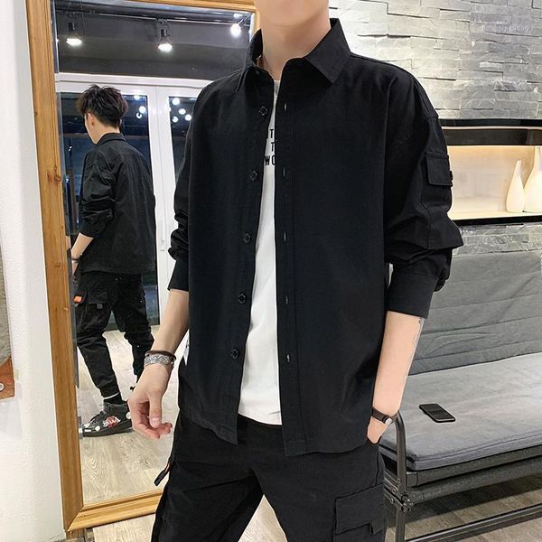 

fashion shirt men's long sleeve spring autumn solid color trend casual camisas de hombre men clothing bc50cs1, White;black