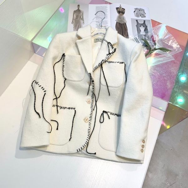 

women's suits & blazers 1223 2021 spring clothing woolen tracing suit coat, White;black