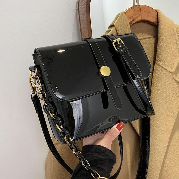 

shoulder bags niche design advanced handbags fashion messenger bag patent pu square underarm dual-use width: 21.5cm