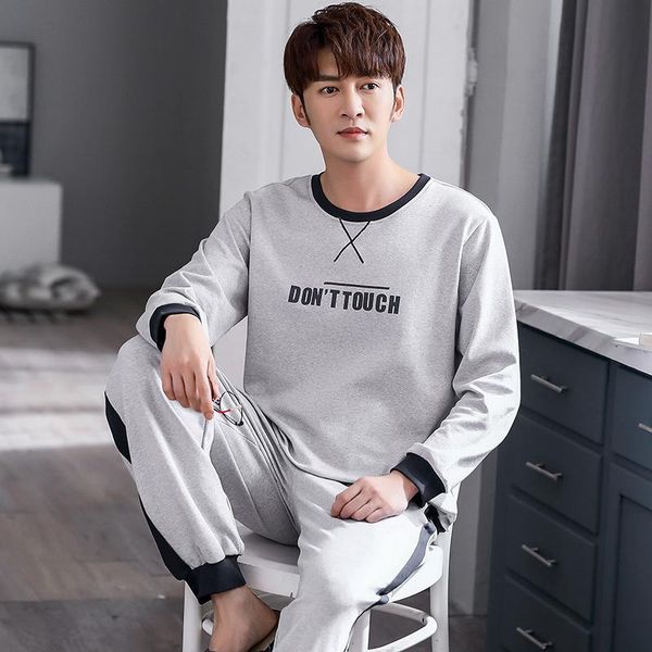 

yidanna men pajamas set cotton sleepwear long sleeve nightie letters sleep clothing plus size pyjama male nightdress autumn, Black;brown