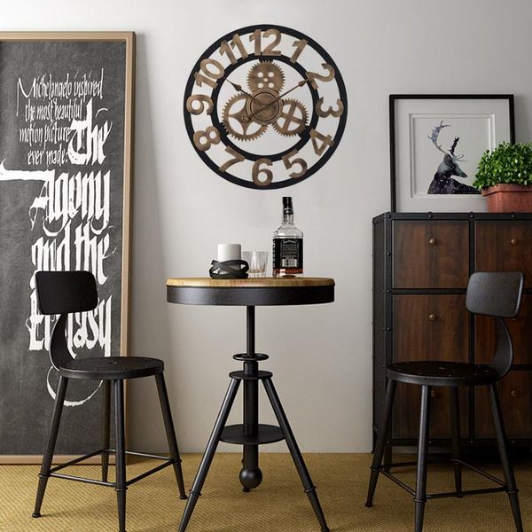 

wall clocks creative silent clock 3d retro rustic decorative luxury wooden handmade oversized for home bar cafe decor