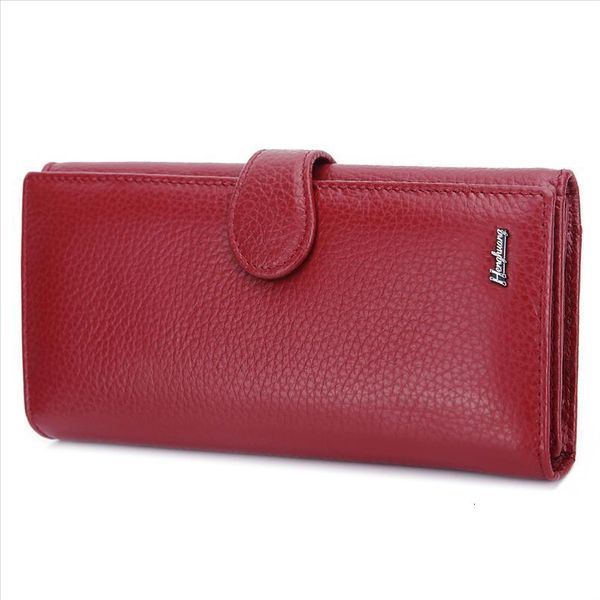 

hh genuine leather womens wallet female clutch brand cowhid money bag zipper coin purse id card holder ladies purse, Red;black