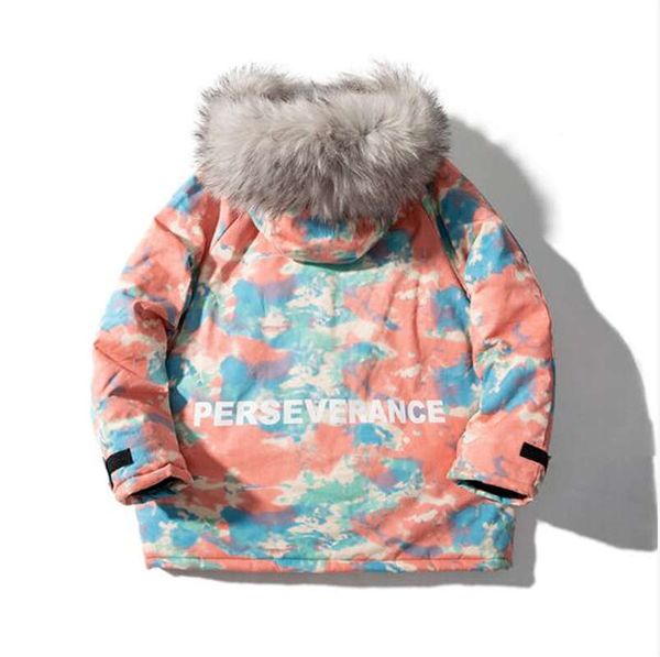 

tide brand men's fur collar cotton-padded jacket men's winter ins padded jacket thickened plus size couple outfit, Black