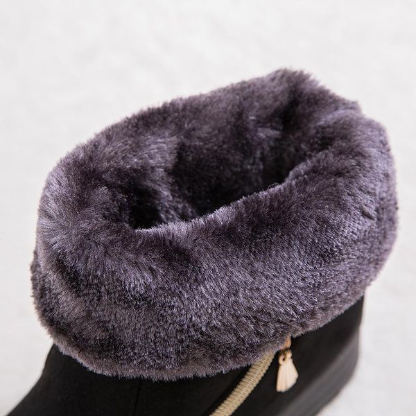 

new winter warm women's snow boots side zipper suede leather 43 size low heel casual women's shoes ankle boots for women1, Black