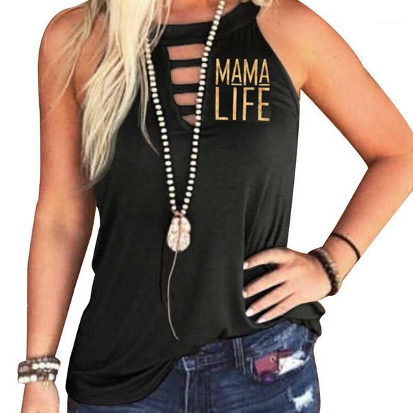 

women's round neck cutout letter printed vest t-shirt, White