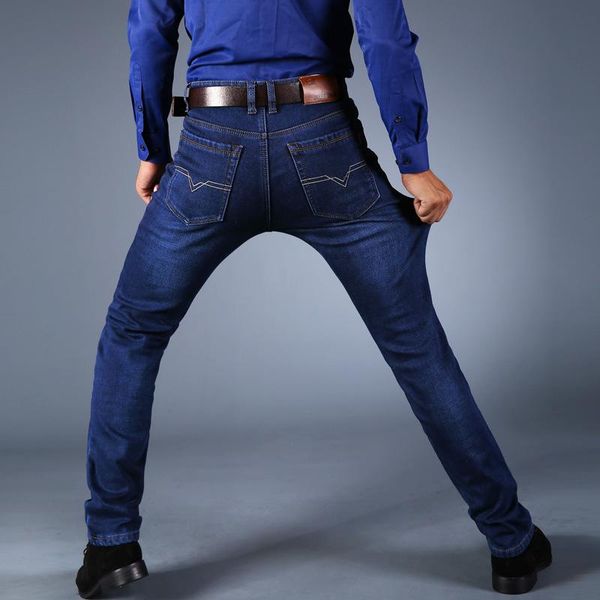 

2021 mens jeans new fashion men casual jeans slim straight high elasticity feet loose waist long trousers sell, Blue