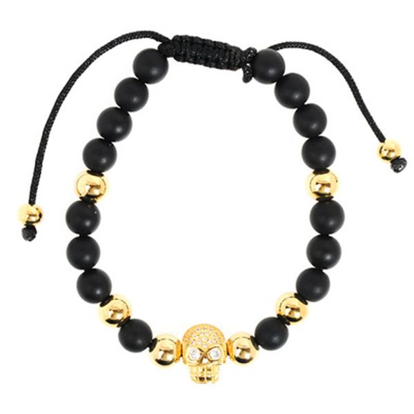 

hand-woven drawstring gold-plated skull beads bracelet hip-hop style adjustable length popular jewelry gifts, Black