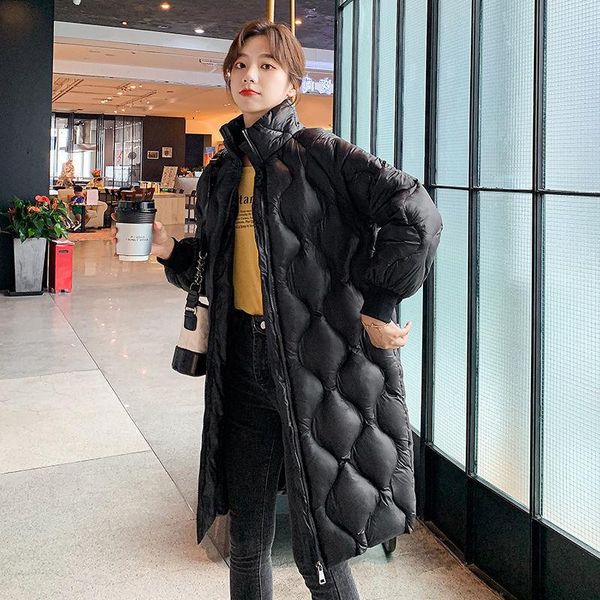 

women's down & parkas 2021 fashion korea stand collar winter jacket thicken ladies parka warm loose long coat cotton padded glossy outw, Black