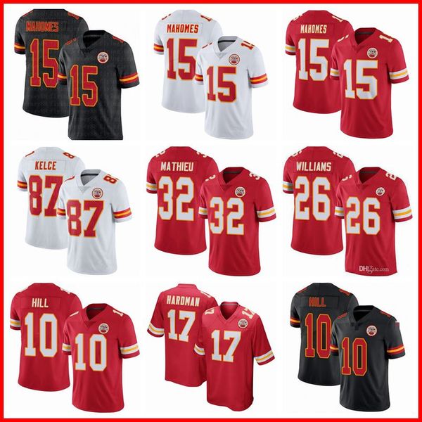 

15 patrick mahomes 87 travis kelce chief football jerseys kansas tyrann mathieu tyreek hill mecole hardman city damien williams, Black;red