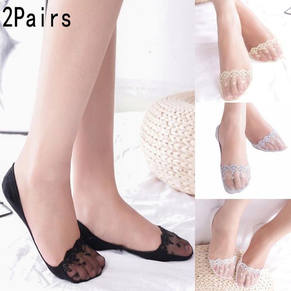 

2pairs summer boat socks women short lace socks hollow out female soft low invisible anti-skid cotton stealth1, Black;white