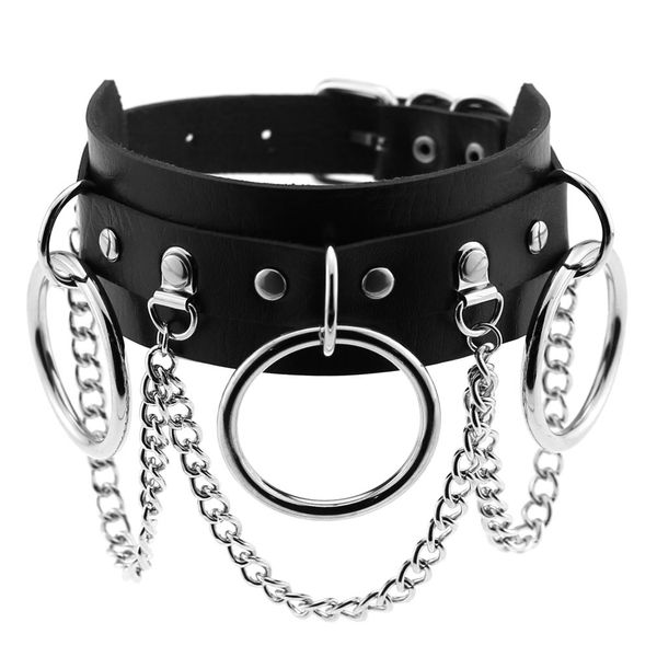 

black leather choker female collar for women goth punk chain harajuku necklace vegan chocker festival girls gothic jewelry, Silver