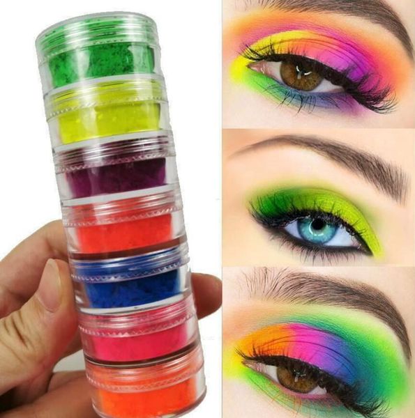 Neueste Neon Make-up Lidschatten 6 Farben in 1 Set Neon Lidschatten Pulver Schönheit Auge DIY Glitter Nail Art Pulver Kosmetik