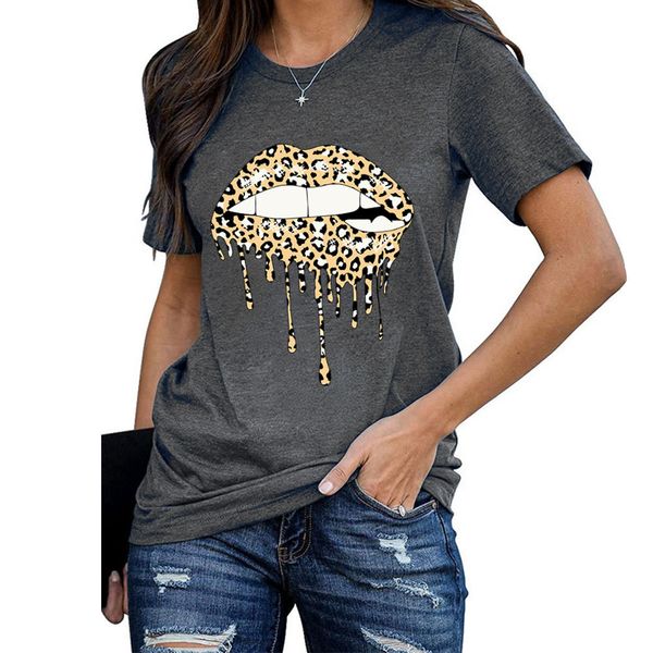 

risjc short sleeve selling leopard print round neck women's t-shirt, Black;brown