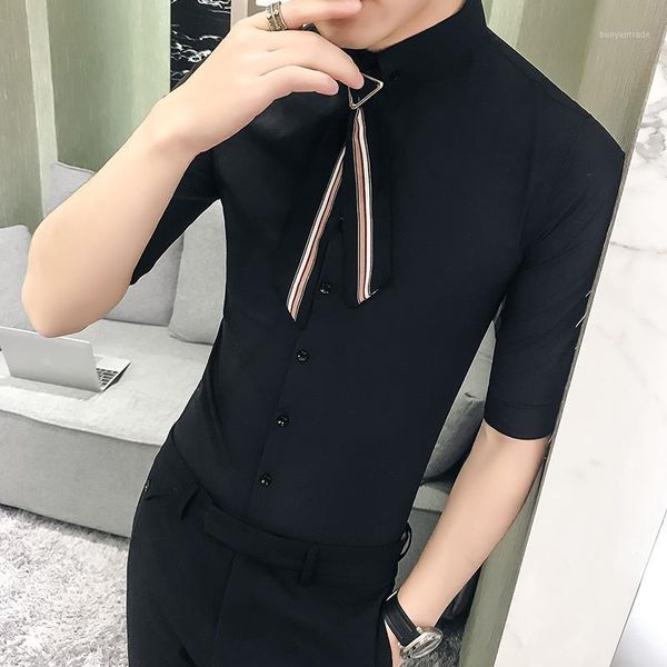 

men's casual shirts plus size mens dress summer 2021 fashion streetwear men with striped tie slim fit half sleeve blouse men1, White;black