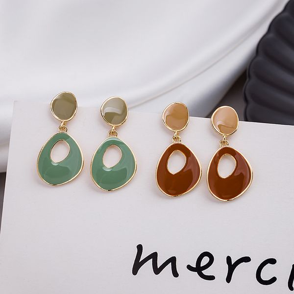 

asymmetric drip earrings female temperament geometrical irregular earrings coloured drawing or pattern the fan earrings, Golden
