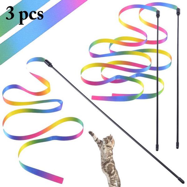 

3pcs cat toys cute funny colorful rod teaser wand plastic pet toys for cats interactive stick cat qyloar