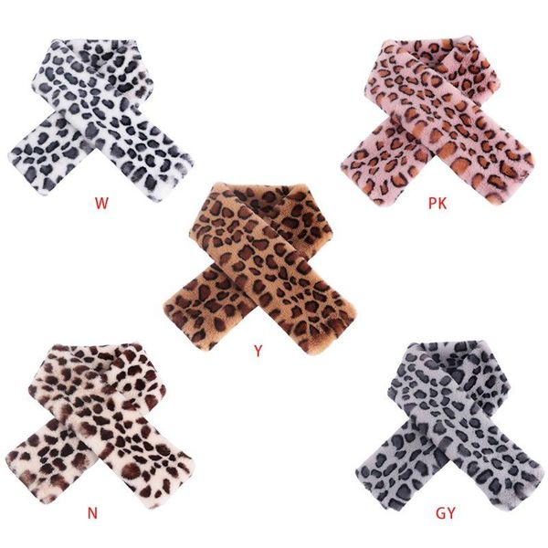 

95x12cm womens winter cross collar scarf vintage colorful leopard print thicken plush windproof wraps shawl neck warmer, Blue;gray