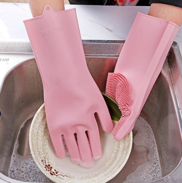 

factory8hd2silicone household brush 1pairs=2pcs glove resuable magic washing scrubber anti scald dishwashing gloves kitc