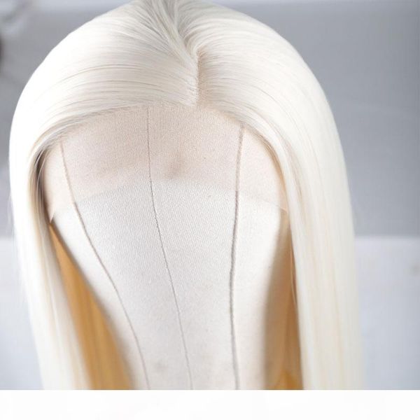 

blonde long straight hair glueless synthetic lace front wig heat resistant fiber hair side parting for women girls wigs, Black