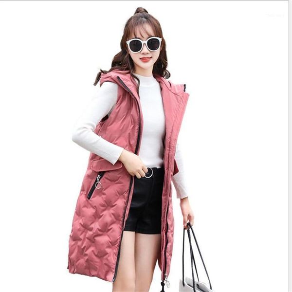 

women winter vest 2020new medium-long down cotton waistcoat sleeveless hooded warm thicken vest plus size 3xlcq27341, Black;white