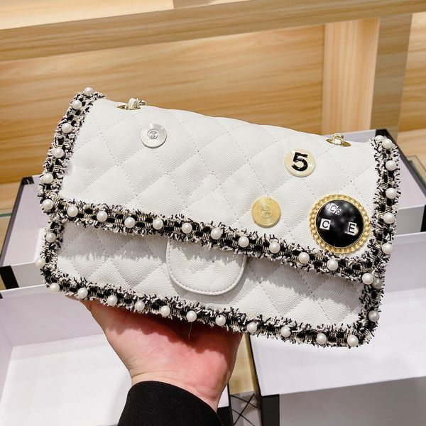 

caviar leather womens c bag badge decoration shoulder bag handbag french fashion brand pearl bags ing