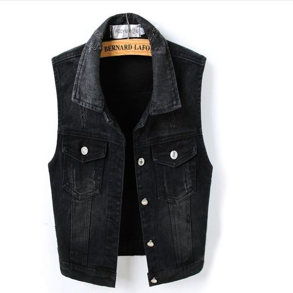 

denim female short sleeveless jacket big black vest s-4xl 3038, Black;white