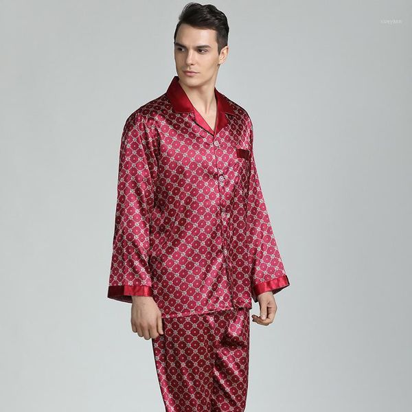 

lisacmvpnel long sleeve print fashion suit men pajamas large size home wear loose soft pyjamas1, Black;brown