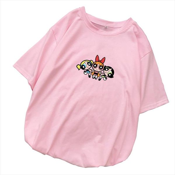 

summer kawaii police girl cartoon print t shirt women short sleeve harajuku blossom bubbles,buttercup girls tee shirt femme, White