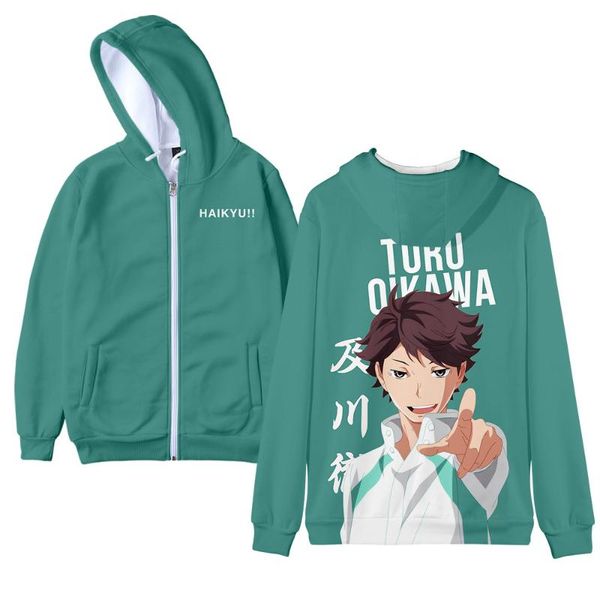 

zipper sweatshirts 3d print haikyuu hoodies men women hip hop harajuku hooded streetwear long sleeve plus size men's hoodies, Black