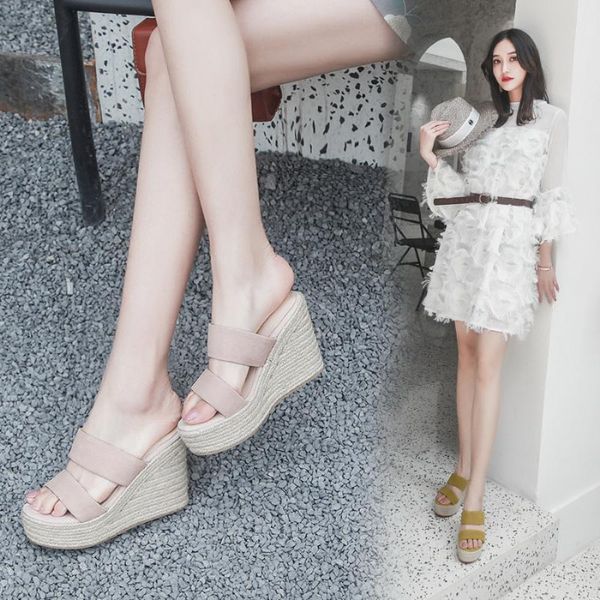 

slippers 2021 spring summer sandals leather woman shoes high heels 34-39, Black