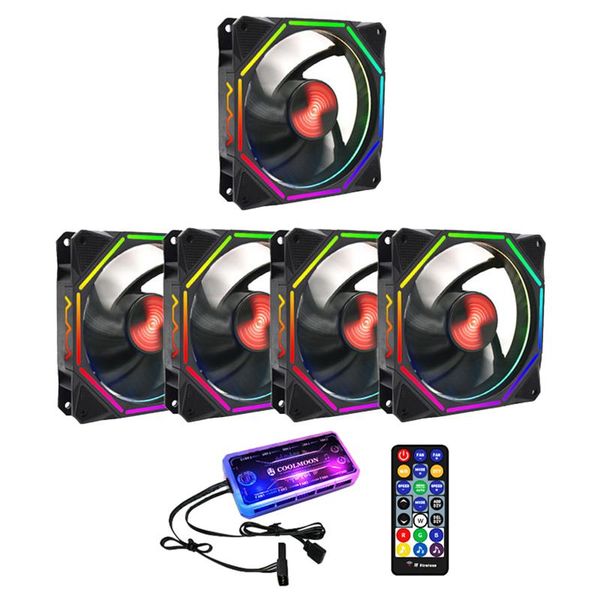 

coolmoon rgb chassis fan 12cm shenguang sync mute+music controller deskcomputer cooling fan cpu (5 pcs