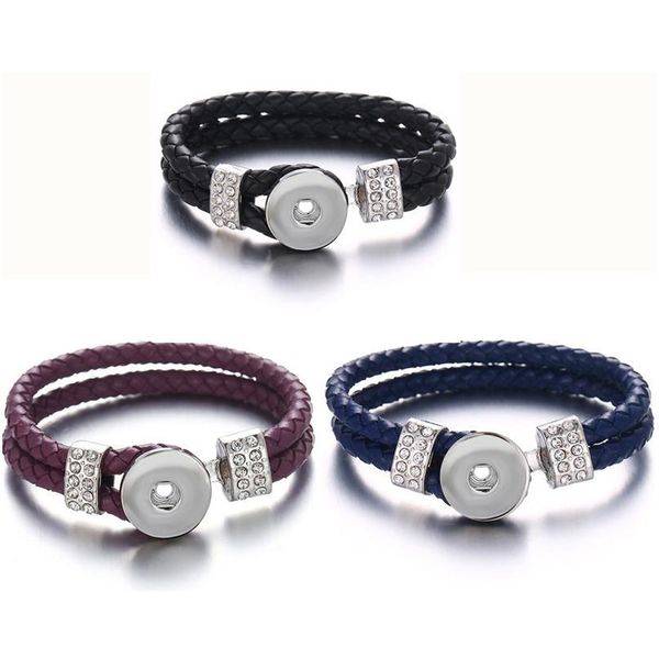 

snap bracelet fashion diy charms black blue pu leather bracelet&bangles fit 18mm snap buttons silver jewelry f bbygwm, Golden;silver
