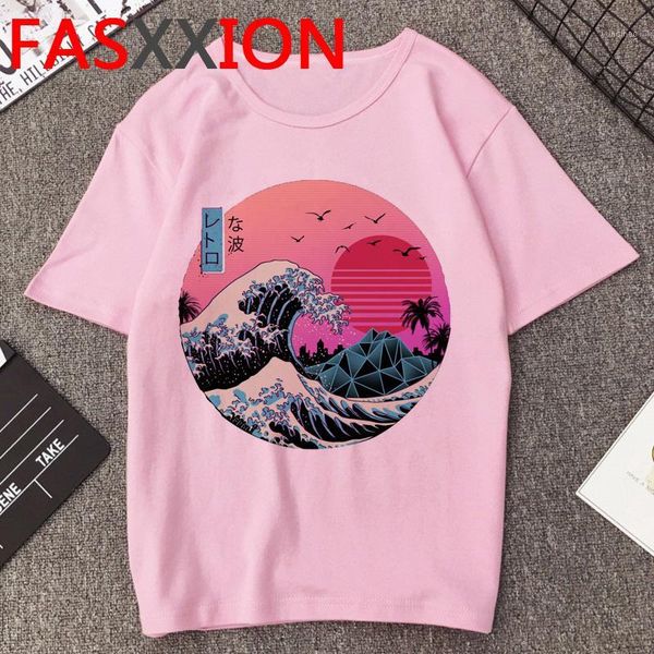 

vaporwave t shirt men funny print summer cartoon graphic tees kawaii the great wave tshirt aesthetic t-shirt male1, White;black