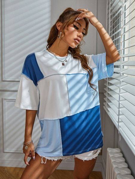 

colorblock stitching oversized c1az#, White
