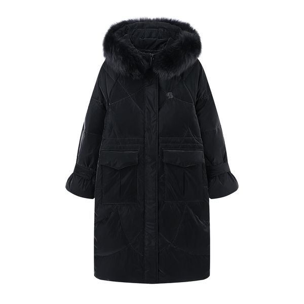 

2021 new women thick warm x-long coats snow winter fashion ladies elegant real fox fur jackets girls cute 0349 f0m2, Black